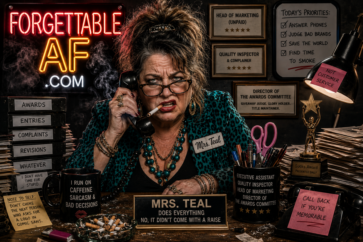 Mrs. Teal at her desk — ForgettableAF